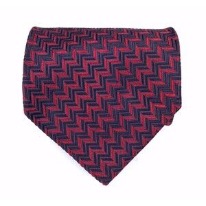 READ - Jhane Barnes Tie Men's Red Navy Blue Zig Zag Print Geometric Fine Necktie